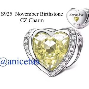 NWOT S925 Sterling Silver November Birthstone CZ Charm
